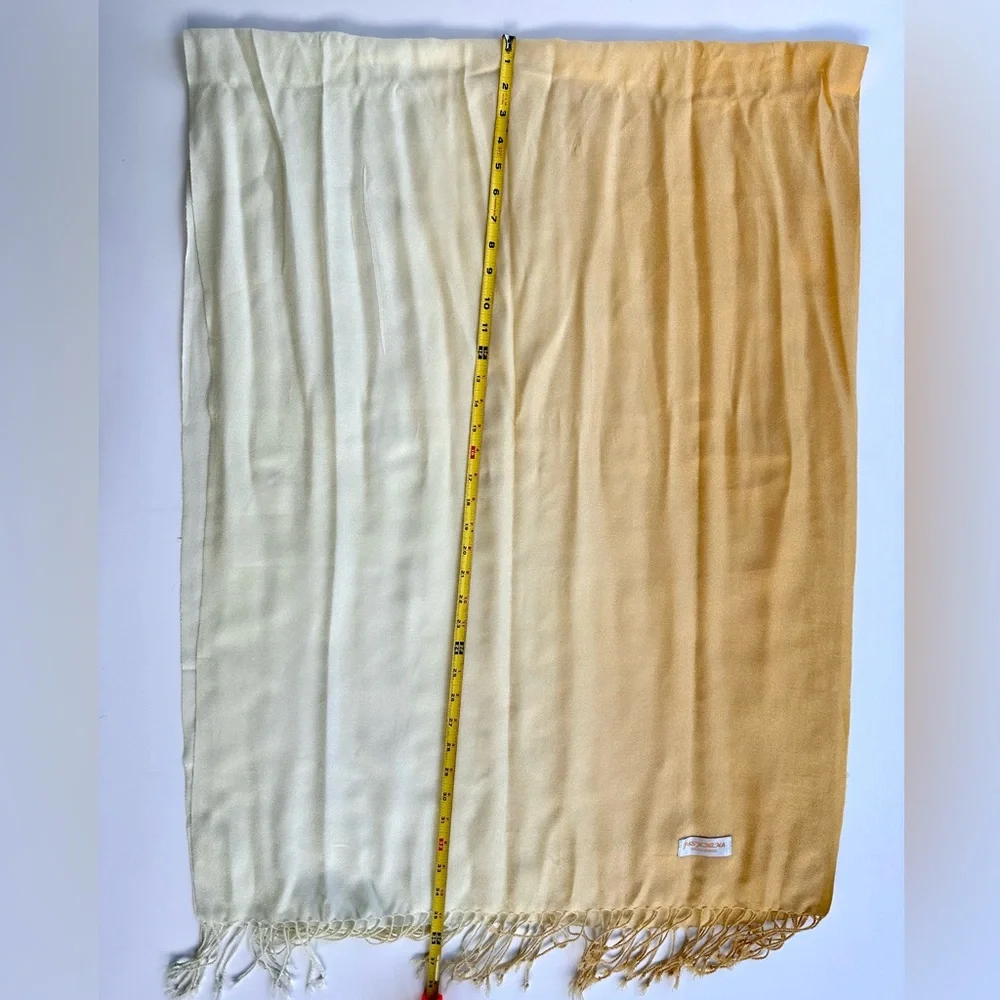 100% Cashmere Pashmina Elegant Ombré Tan -Yellow Cream Shawl Wrap Scarf, 26”x70”